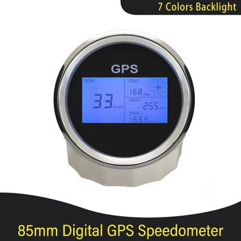 3 3/8 'Универсален 7 Цвята Цифрови GPS за измерване на Скоростта 0-999,9 Регулируема Километраж с GPS Антена с червена/Жълта Осветление